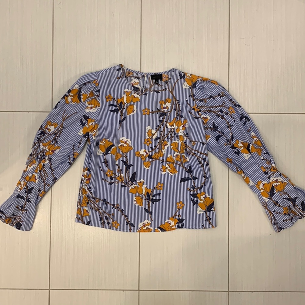 Who What Wear Floral/Striped Top with Statement Sleeve